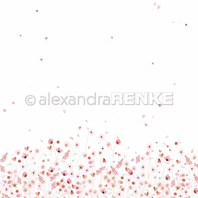 Zarte Blütenwiese rot-rosa, Designpapier - Alexandra Renke