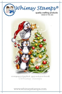 Penguins Decorate the Tree, Rubberstamp - Whimsy Stamps