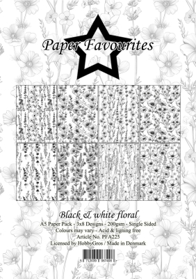 Black & White Floral A5 Paperpack - Paper Favourites