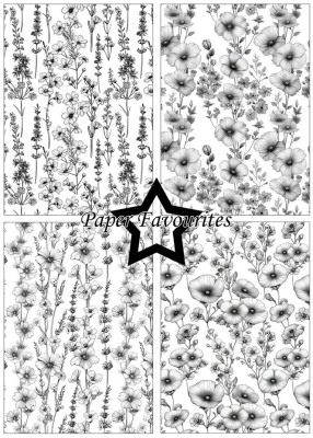 Preview: Black & White Floral A5 Paperpack - Paper Favourites