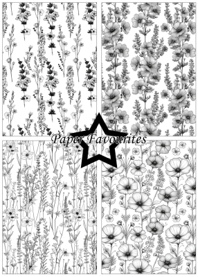 Preview: Black & White Floral A5 Paperpack - Paper Favourites