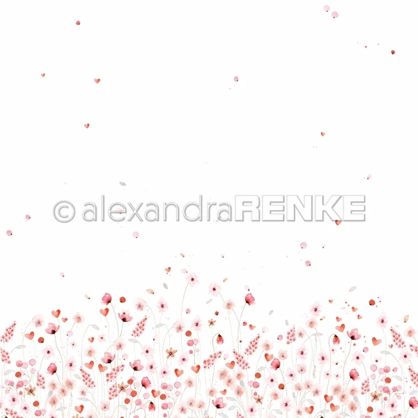 Zarte Blütenwiese rot-rosa, Designpapier - Alexandra Renke