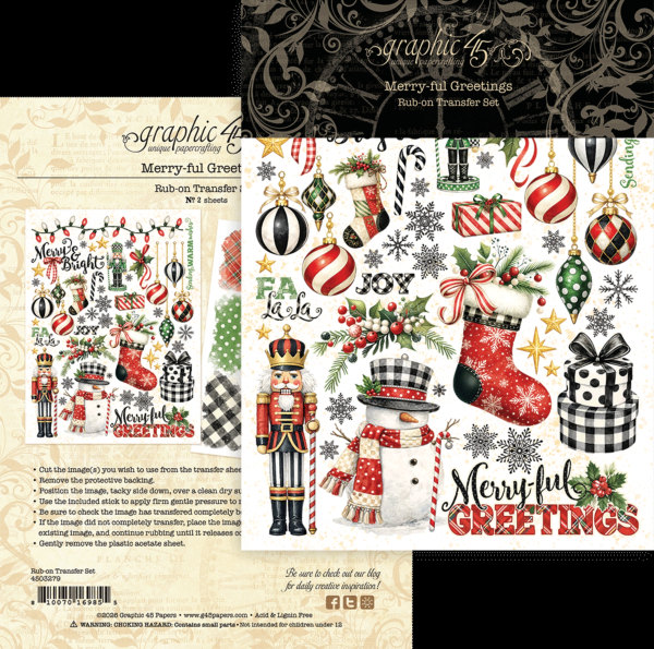 Merry-ful Greetings, Rub-On Transfer Set - Graphic45