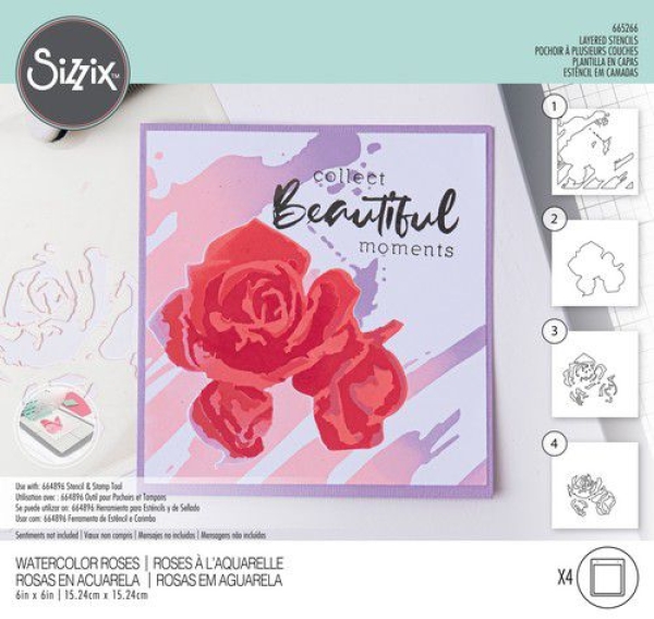 Watercolor Roses Layered Stencil, Schablonen - Sizzix