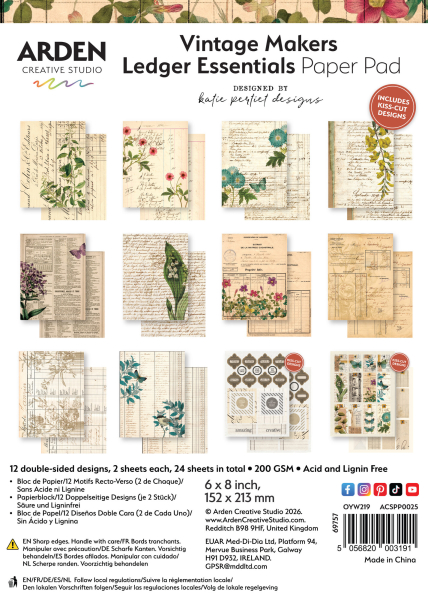 Vintage Makers Ledger Essentials, 6x8 Paper Pad - Arden Creative Studio