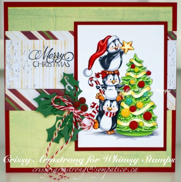 Penguins Decorate the Tree, Rubberstamp - Whimsy Stamps