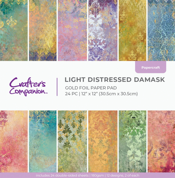 Light Distressed Damask 12x12 Paperpad - Crafter's Companion