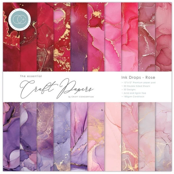 Ink Drops Rose 12x12 Paper Pad - Craft Consortium