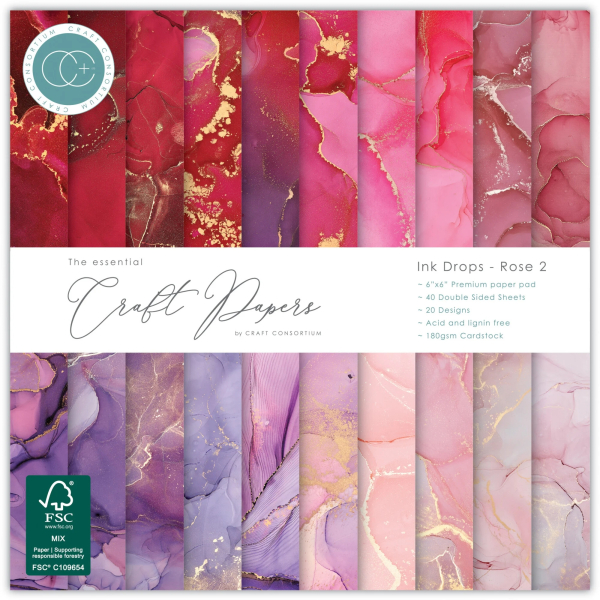 Ink Drops Rose #2, 6x6 Paper Pad - Craft Consortium