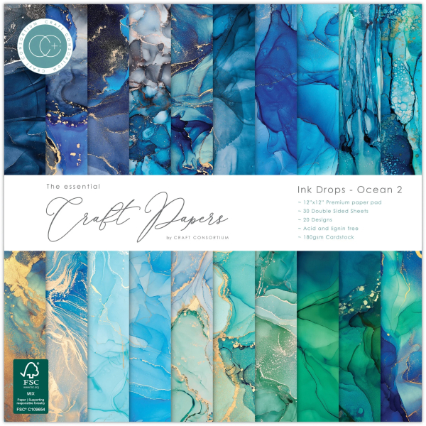 Ink Drops Ocean #2 12x12 Paper Pad - Craft Consortium