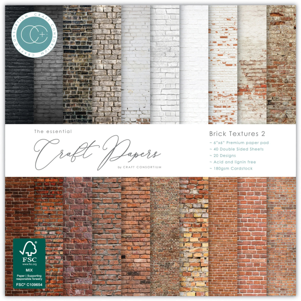 Brick Textures #2, 6x6 Paper Pad - Craft Consortium