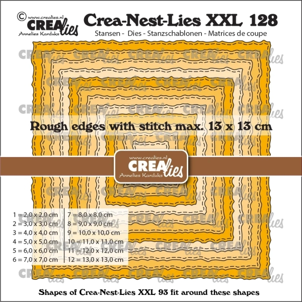 Crea-Nest-Lies XXL #128 Squares with Rough Edges & Stitchlines, Stanze - Crealies