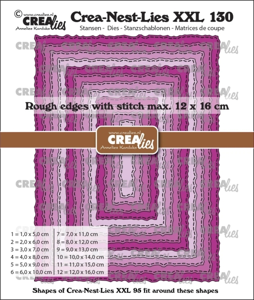 Crea-Nest-Lies XXL #130 Rectangles with Rough Edges & Stitchlines, Stanze - Crealies