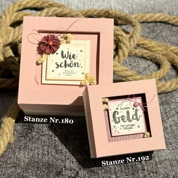 Kleine quadratische Box für Schriftstanzen, Stanze - Farbton Papier
