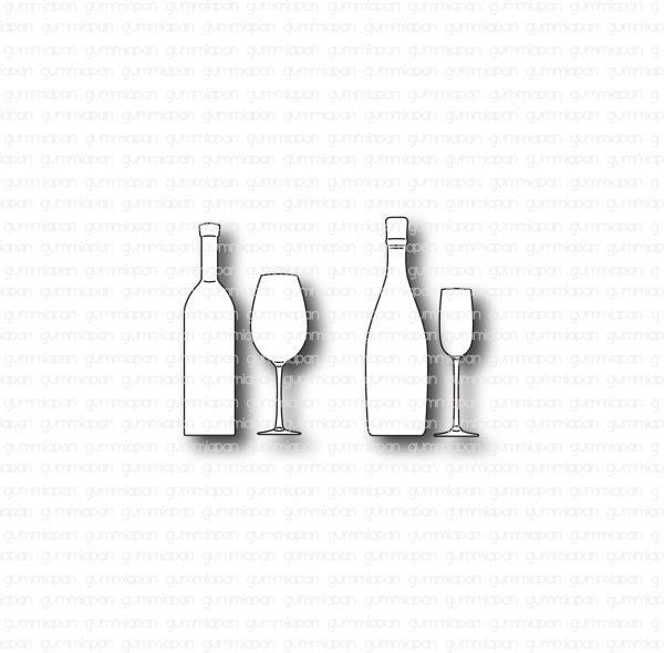 Champagner- und Weinflasche mit Gläser, Stanze - Gummiapan