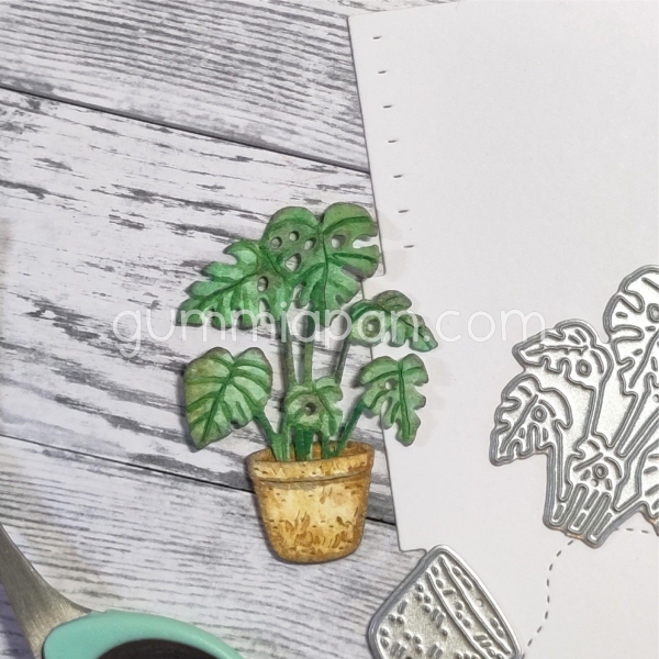 Monstera im Topf, Stanze - Gummiapan
