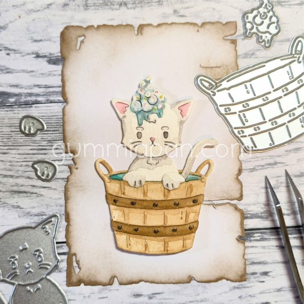 Badende Katze, Stanze - Gummiapan