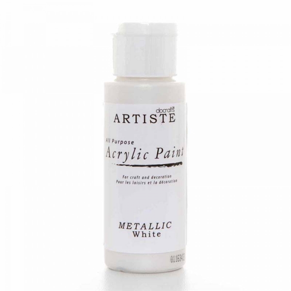 Acrylic Paint, Metallic White  - Docrafts