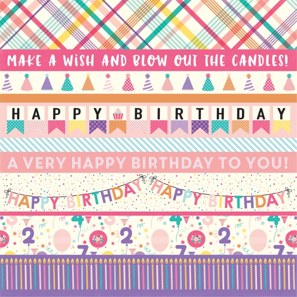 Happy Birthday Girl, Border Stripes, Designpapier - Echo Park