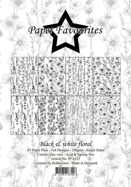 Black & White Floral A5 Paperpack - Paper Favourites
