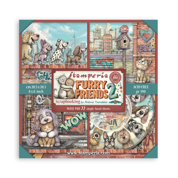 Furry Friends 2, 8x8 Maxi Paperpad - Stamperia