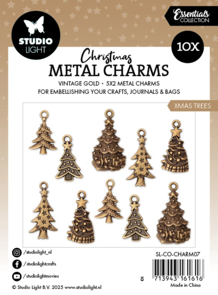Metal Charms Christmas, Vintage Gold Christmas Trees - Studiolight